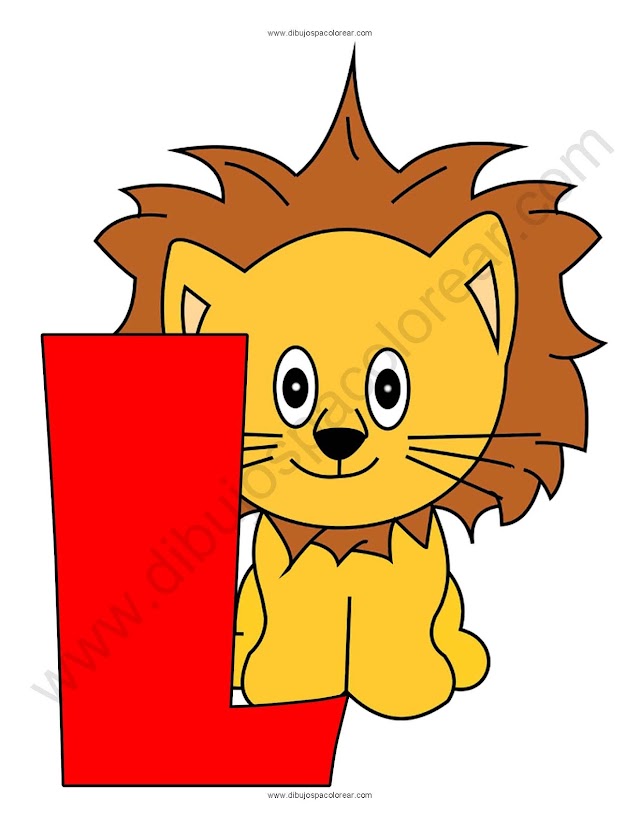 Letra L León abecedario dibujo a color y para colorear